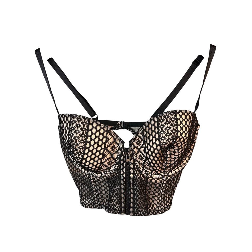 VICTORIAS SECRET Very Sexy After Dark Crochet Long Line UW Dark Black Bra 36 D